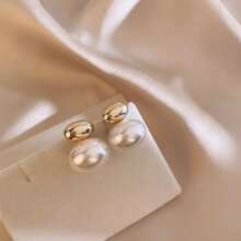1 Pair Women's Everyday Wear Metal Style Gold Plated Faux Pearl Bead Stud Earrings - Gold - View 4