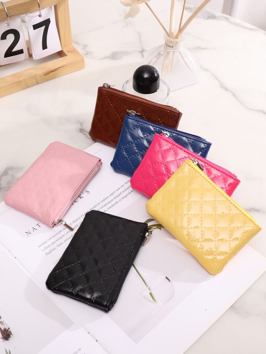 1 件装多种颜色时尚优雅菱形 PU 面料拉链女士零钱包口红收纳袋钥匙手拿包硬币收纳袋菱形迷你钱包可装口袋夏季糖果色钱包适合女士拍摄配件度假使用约会使用可装信用卡票据等学生钱包黑色钱包粉色钱包蓝色钱包时尚小钱包儿童钱包包礼物 - 黑色 - 查看 1