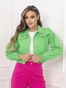 WL Moda jaqueta colorida feminina sem rasacada - Verde - Visão 1
