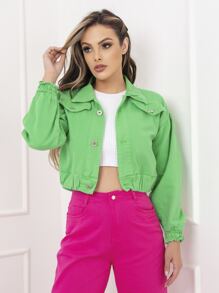 WL Moda jaqueta colorida feminina sem rasacada - Verde - Visão 3