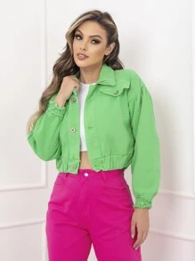 WL Moda jaqueta colorida feminina sem rasacada - Verde - Visão 4