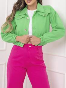 WL Moda jaqueta colorida feminina sem rasacada - Verde - Visão 2