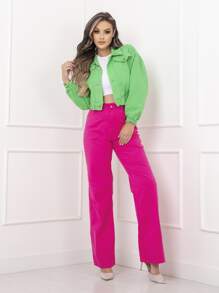WL Moda jaqueta colorida feminina sem rasacada - Verde - Visão 7
