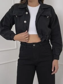 Women Denim Jackets & Coats - 黑色 - 查看 3