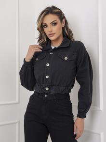 Women Denim Jackets & Coats - 黑色 - 查看 4