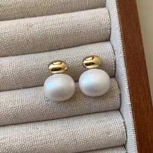 1 Pair Women's Everyday Wear Metal Style Gold Plated Faux Pearl Bead Stud Earrings - Gold - View 2