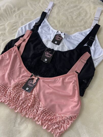 Charme Dela's Kit 3 Sutiã Sem Bojo Renda Alça Larga Conforto Soutien