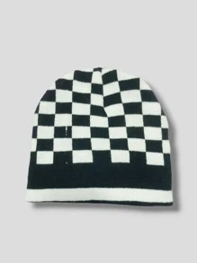 Touca lã Gorro Preta Lisa De Caveira Quadriculada - Preto - Visão 3