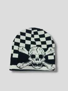 Touca lã Gorro Preta Lisa De Caveira Quadriculada - Preto - Visão 1