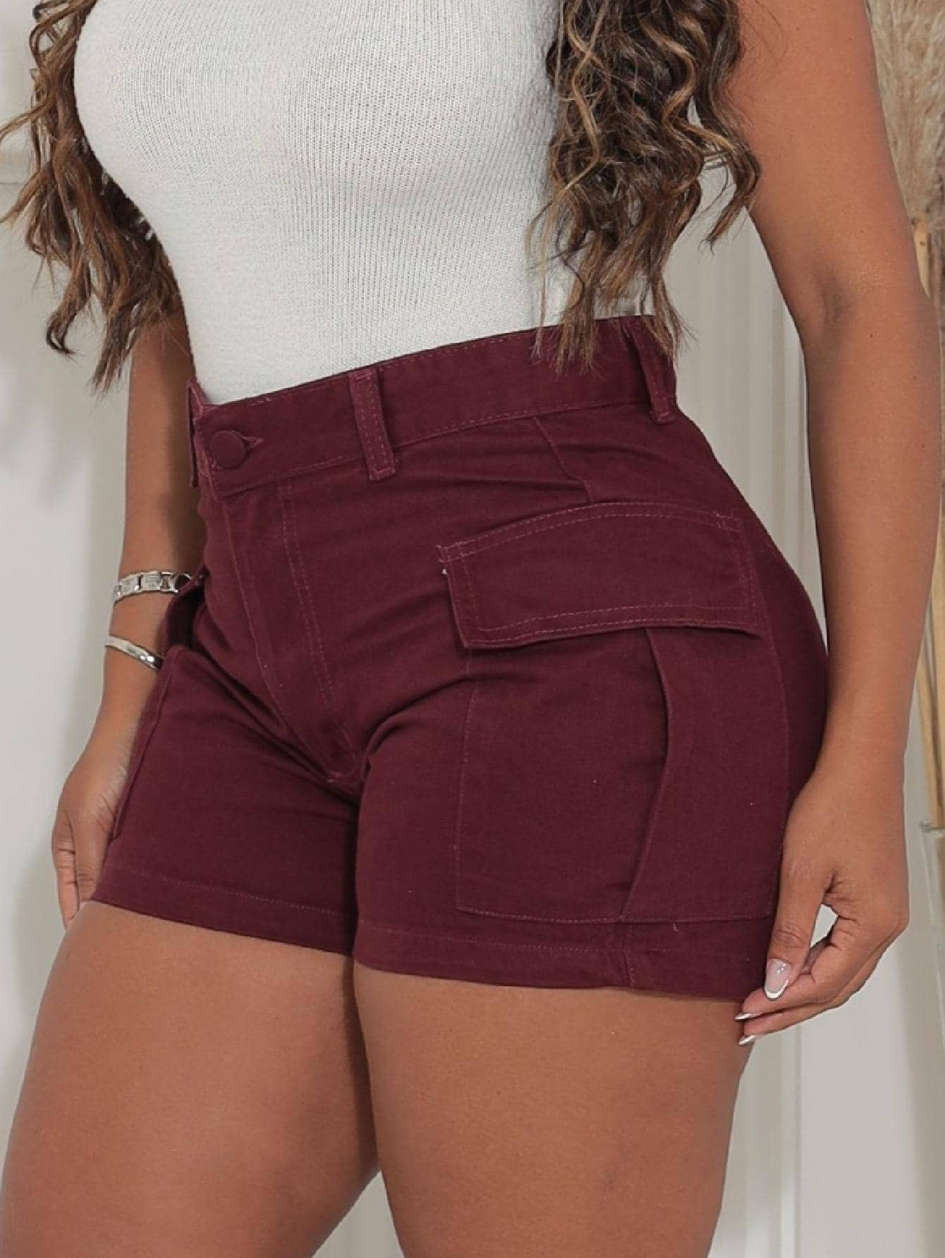 Women Denim Shorts - Màu Đỏ Sâu - Xem 1