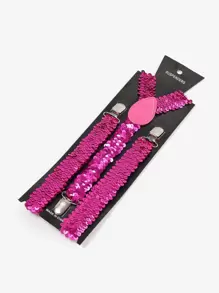 1條男女通用金色或銀色閃亮吊帶,適用於舞會和節日 - 玫紅色 - 查看 1