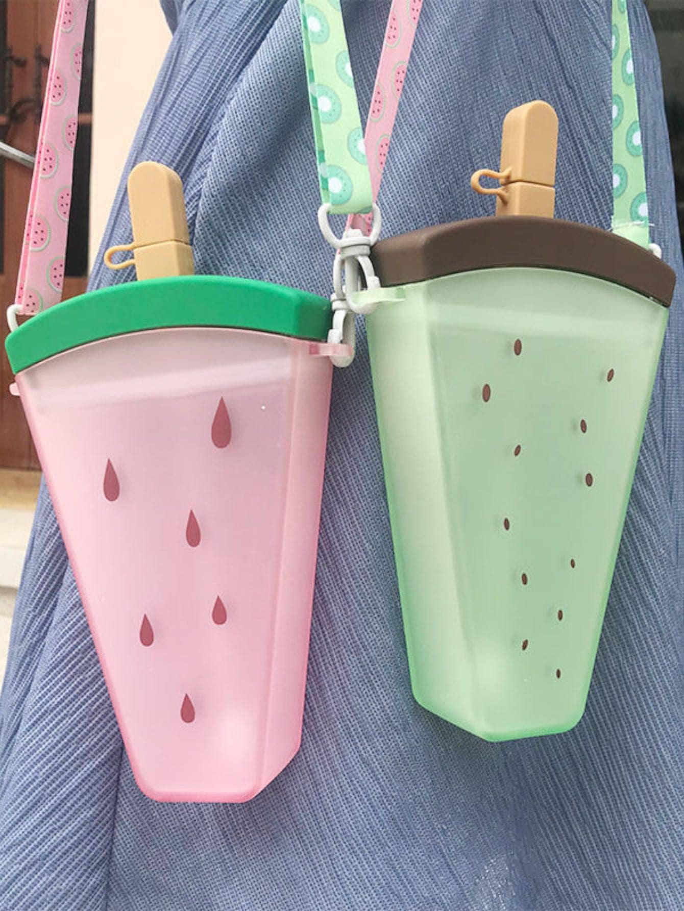 Cantinflora  Water Bottle With Multicolor Watermelon Popsicle Design For Girls Resistant Cute 320ml With Strap And Kawaii - Multicolor - View 1