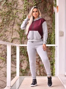 Conjunto Moletom Feminino Fechado SEM Ziper Capuz Flanelado Peluciado - Vinho - Visão 2