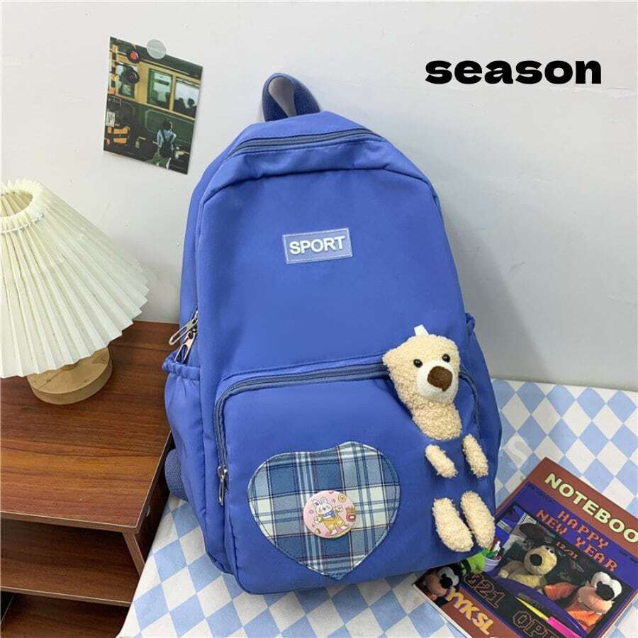 mochila con osito de peluche - Azul - Ver 1