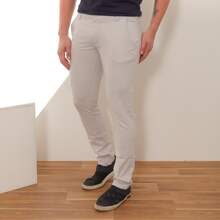 Calça Masculina Alfaiataria Skinny Sarja Bege Claro - Bege - Visão 2