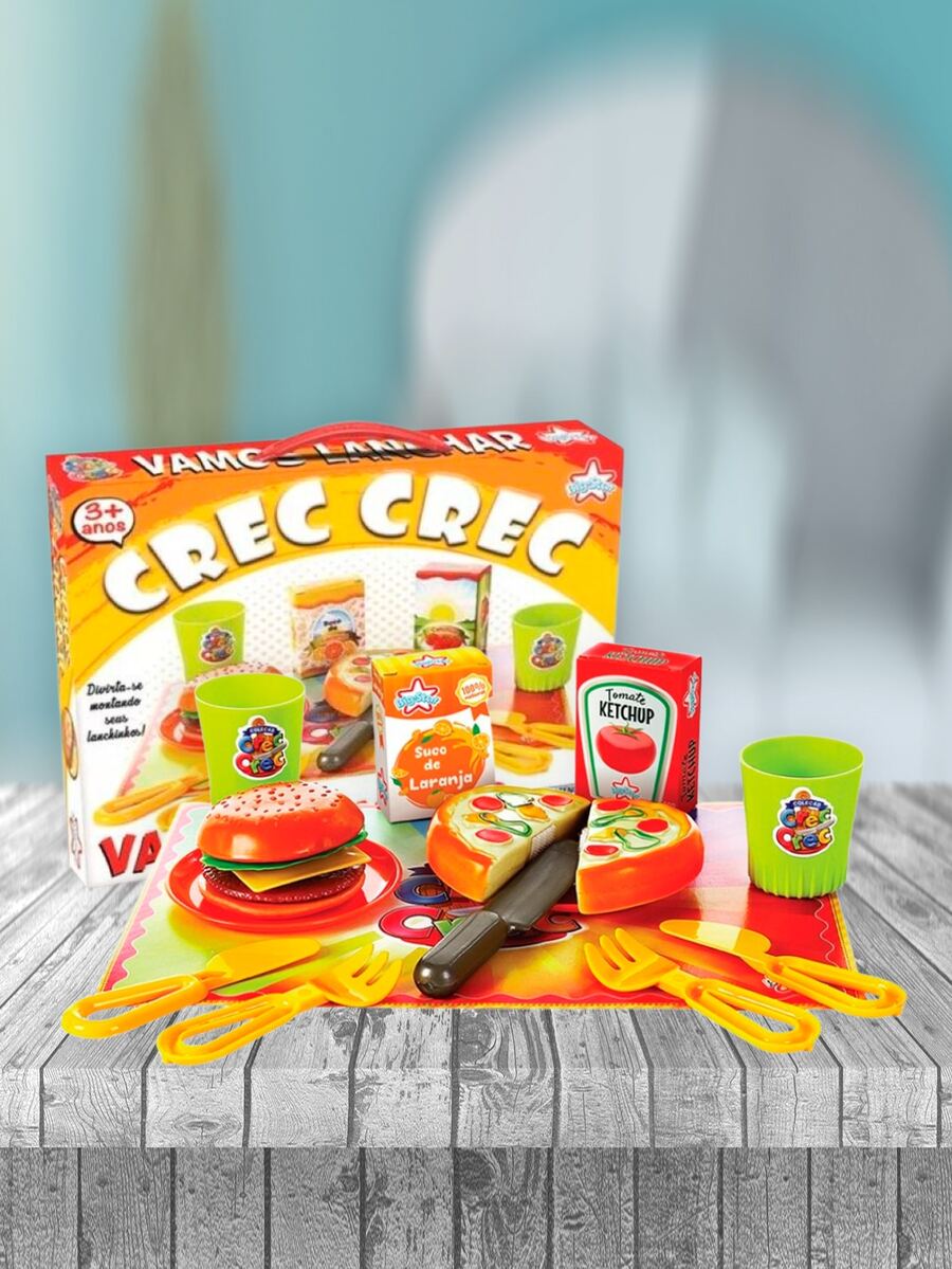 Brinquedo de Comidinha Fake Falsa Pizza Hamburguer Lanche Facas TalheresCrec Crec Vamos Lanchar Cozinha Menina Faz de Contas - Vermelho - Visão 1