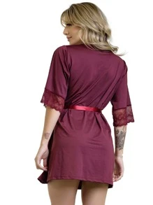 Plus Size Robes & Robe Sets - Burgundy - View 5