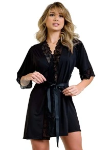 Plus Size Robes & Robe Sets - Navy Blue - View 4