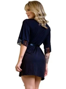 Plus Size Robes & Robe Sets - Navy Blue - View 5