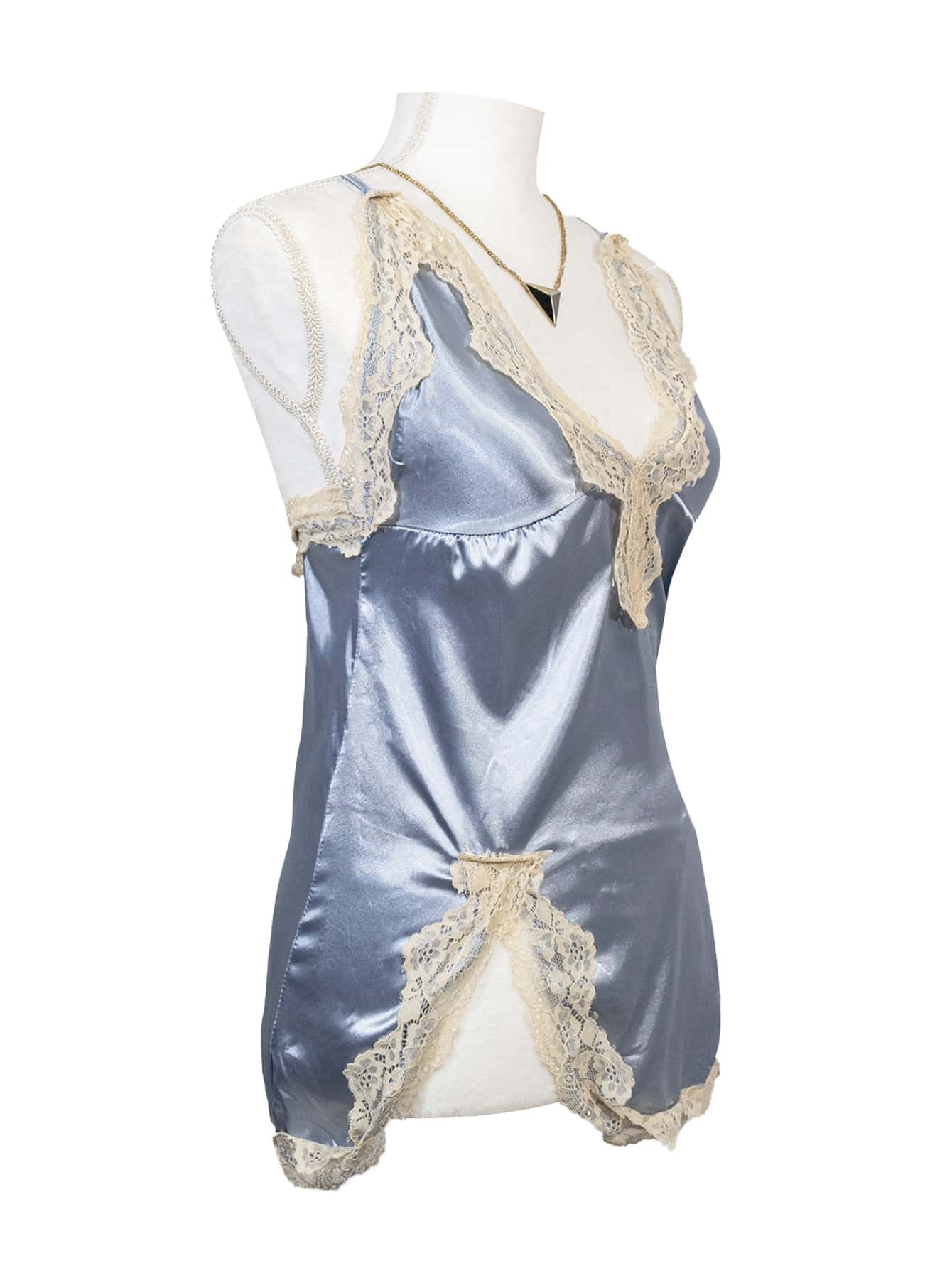 Lenceria Sexy Encaje Conjunto de Pijama Para Dama 2 Piezas, Camison Cuello V con Encaje y Tanga, Ultra Confort - Celeste - Ver 1