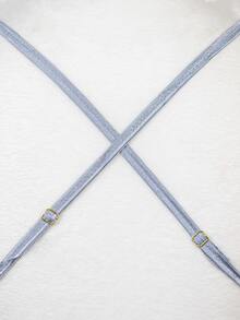 Lenceria Sexy Encaje Conjunto de Pijama Para Dama 2 Piezas, Camison Cuello V con Encaje y Tanga, Ultra Confort - Celeste - Ver 5