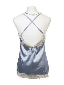 Lenceria Sexy Encaje Conjunto de Pijama Para Dama 2 Piezas, Camison Cuello V con Encaje y Tanga, Ultra Confort - Celeste - Ver 3