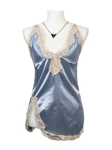 Lenceria Sexy Encaje Conjunto de Pijama Para Dama 2 Piezas, Camison Cuello V con Encaje y Tanga, Ultra Confort - Celeste - Ver 2