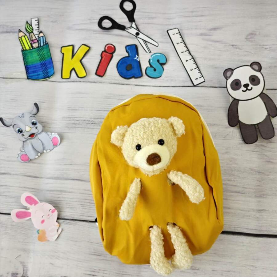 Mochila escolar XV-41 bolsa para la escuela con personaje de oso mochila funcional resistente y decorativa ideal para estudiantes de primaria organización de útiles escolares y estilo moderno - Amarillo Mostaza - Ver 1
