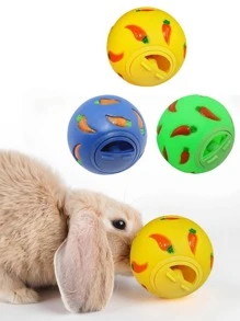 1pc Random Color Interesting Carrot Printed Ball Shaped Pet Slow Feeder Toy, Suitable For Small Pets Like Rabbit Hamster Indoor Use - Multicolor - View 1