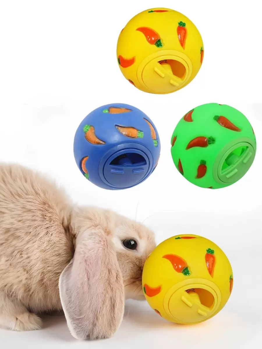 1pc Random Color Interesting Carrot Printed Ball Shaped Pet Slow Feeder Toy, Suitable For Small Pets Like Rabbit Hamster Indoor Use - Multicolor - View 1