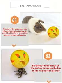 1pc Random Color Interesting Carrot Printed Ball Shaped Pet Slow Feeder Toy, Suitable For Small Pets Like Rabbit Hamster Indoor Use - Multicolor - View 5