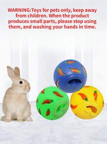 1pc Random Color Interesting Carrot Printed Ball Shaped Pet Slow Feeder Toy, Suitable For Small Pets Like Rabbit Hamster Indoor Use - Multicolor - View 4