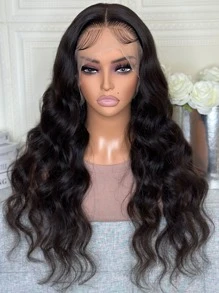 black synthetic lace wig - Black - View 1