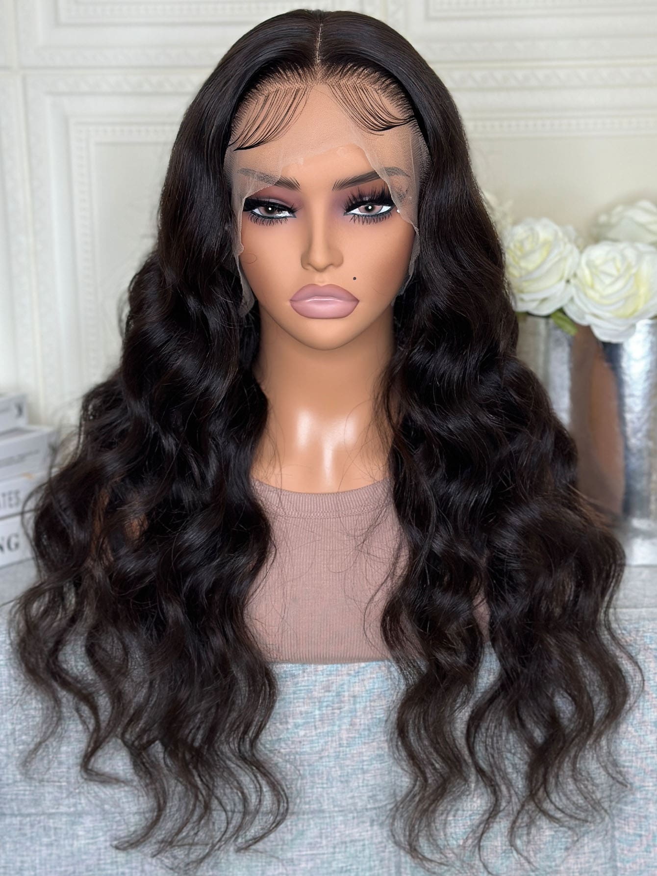 black synthetic lace wig - Black - View 1