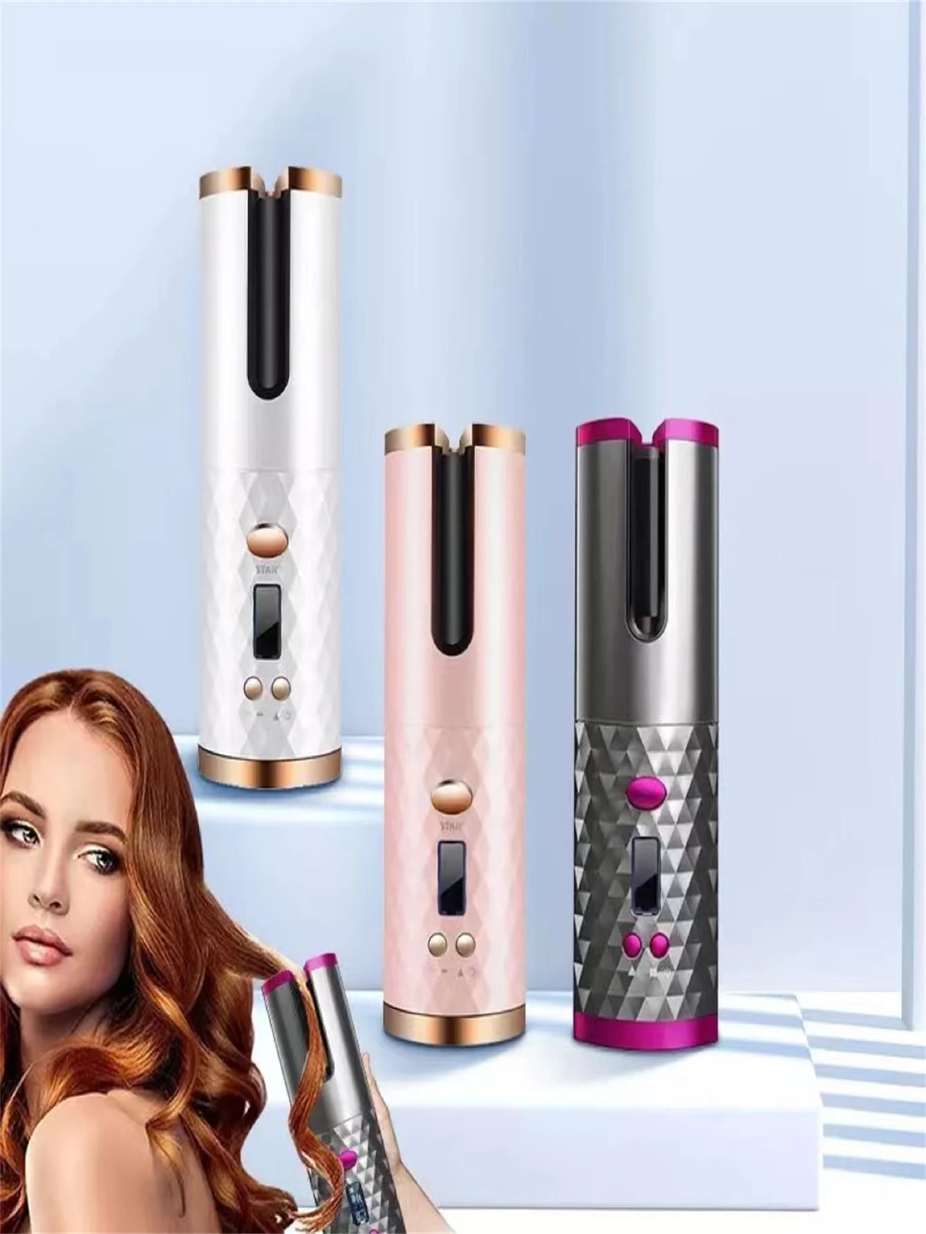 Modelador De Cachos Ferro Ondulador Automático Sem Fio Com Bateria Recarregável - Multicolorido - Visão 1