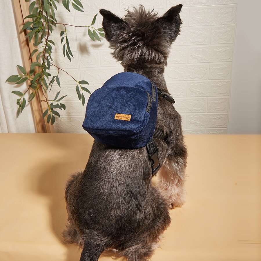 1 pieza suave paño con doble bolsillo de mascota bocadillo Bolso con Correa Gancho , conveniente para pequeño con talla media mascotas de salir - Azul - Ver 1