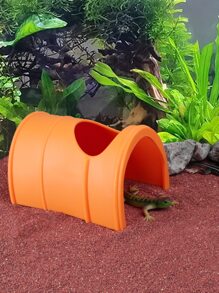 1pc Plastic Bamboo Shaped Terrarium Decoration For Land Turtle, Spider, Scorpion, Lizard, Frog, Reptile, Coconut Shell Hideout - Orange - View 4