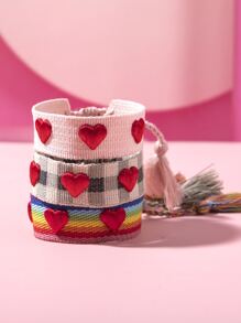 1個可調節的愛心刺繡流蘇編織兒童手鍊 - 彩色 - 查看 3