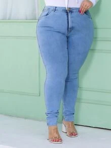 Plus Size Jeans - 淺色水洗藍 - 查看 1