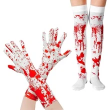 Bộ tất và găng tay họa tiết giọt máu Halloween, găng tay và tất kinh dị họa tiết giọt máu cá nhân hóa, chống nắng và tia UV. - Bộ vết máu - Xem 3