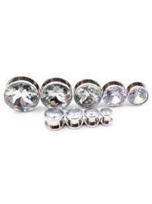 2 Aço Inoxidável Zircônia Cúbica Cristal Parafuso Orelha Túneis Plugues Expansor Maca Medidores Brincos Jóia De Piercing