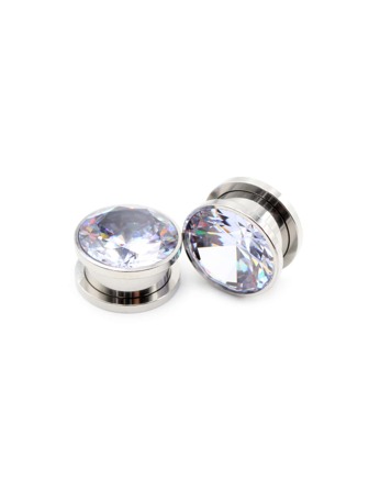 2 Pieces Stainless Steel Cubic Zirconia Crystal Screw Ear Tunnels Plugs Expander Stretcher Gauges Earrings Body Piercing Jewelry