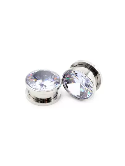 2不銹鋼方晶鋯石水晶螺絲耳朵隧道塞子擴張器延伸器計量器耳環身體穿刺首飾