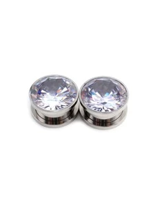 2 Aço Inoxidável Zircônia Cúbica Cristal Parafuso Orelha Túneis Plugues Expansor Maca Medidores Brincos Jóia De Piercing