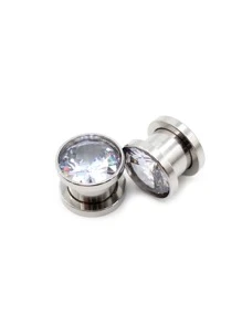 2 Aço Inoxidável Zircônia Cúbica Cristal Parafuso Orelha Túneis Plugues Expansor Maca Medidores Brincos Jóia De Piercing