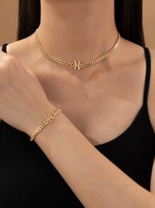 1入組金屬質感時尚星座設計吊墜手環和項鏈套裝 - 金黃色 - 查看 1