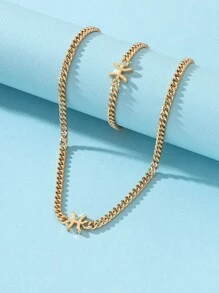1入組金屬質感時尚星座設計吊墜手環和項鏈套裝 - 金黃色 - 查看 3