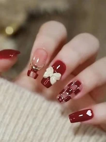 24 peças de Unhas Postiças Longas em Estilo Y2K com estampa de Coração e Xadrez Fashion, Adequadas para Mulheres e Meninas; Acompanha cola Jelly e Lixa de Unha para uma aplicação fácil e prática. - Vermelho - Visão 1