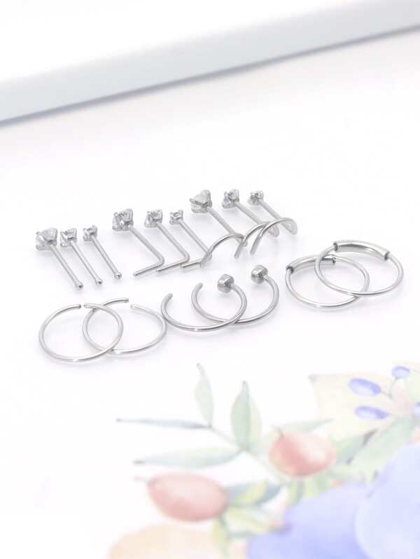 Western Style Nose Piercing Set 15pcs/pack 22g Stainless Steel Nose