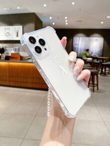 1pc Translucent Protective Soft Case With Precise Camera Hole, Drop Resistance, Alphabet & Heart Print & Lanyard, Full Coverage Edge Protect, Universal Compatible With Iphone Models - Clear - View 3